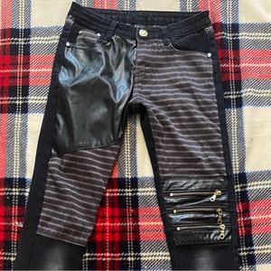 Boranyizu womens jeans/faux leather pieces black/zippers